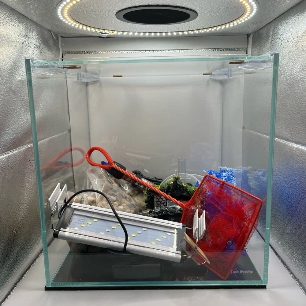 7 Gallon Unique Square Rimless Glass Aquarium Starter Kit.